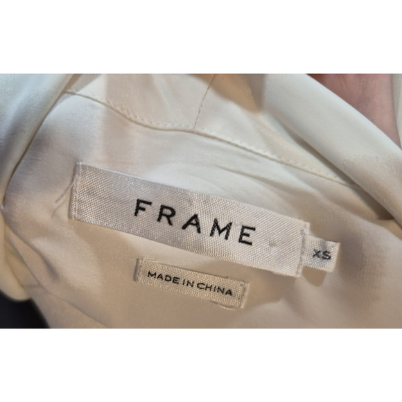 New Frame Black Piped Double Pocket White Silk Shirt XS - Picture 9 of 9